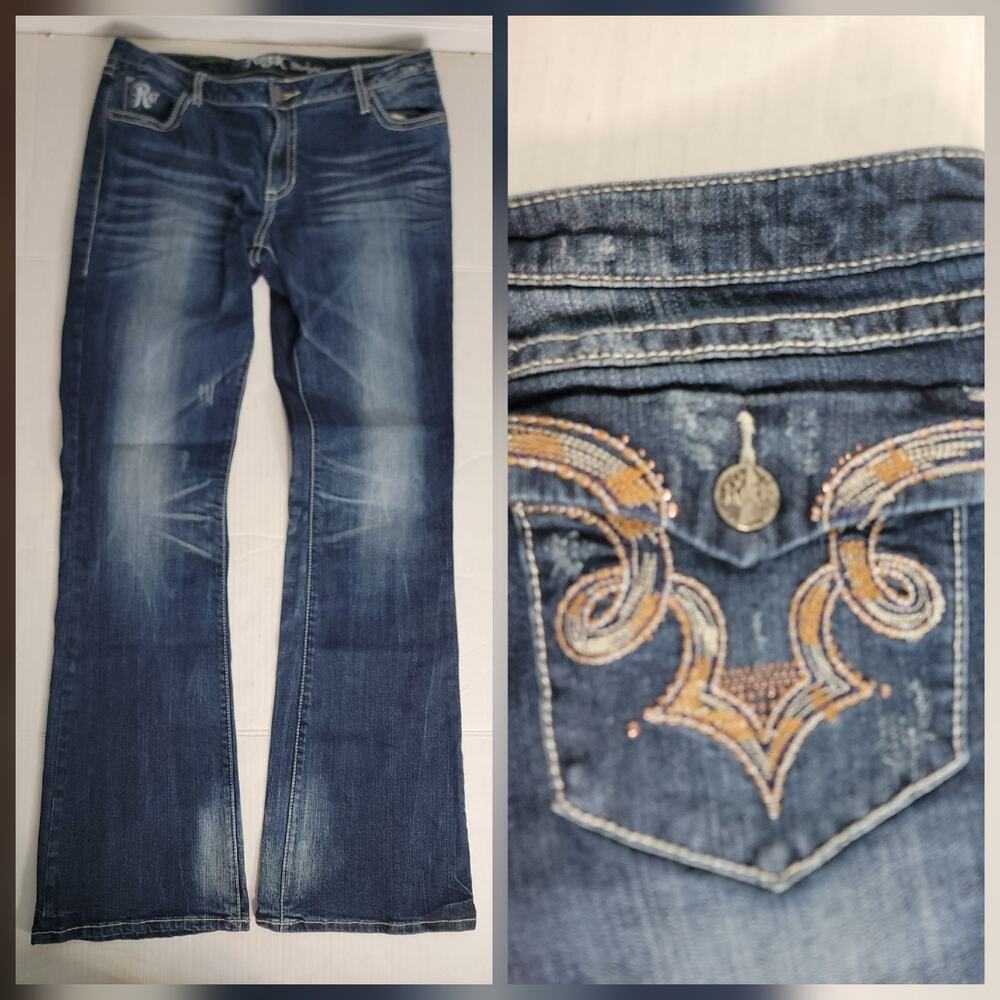 Wrangler Rock 47 Jeans 11 Ultra Low Rise Straight Bling Western Cowgirl 36" INS